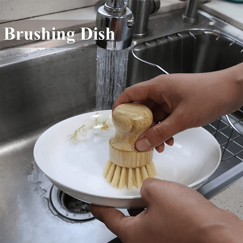 Bamboo Dish Scrub Brush, Kitchen Dish Scrubber Brush Set For