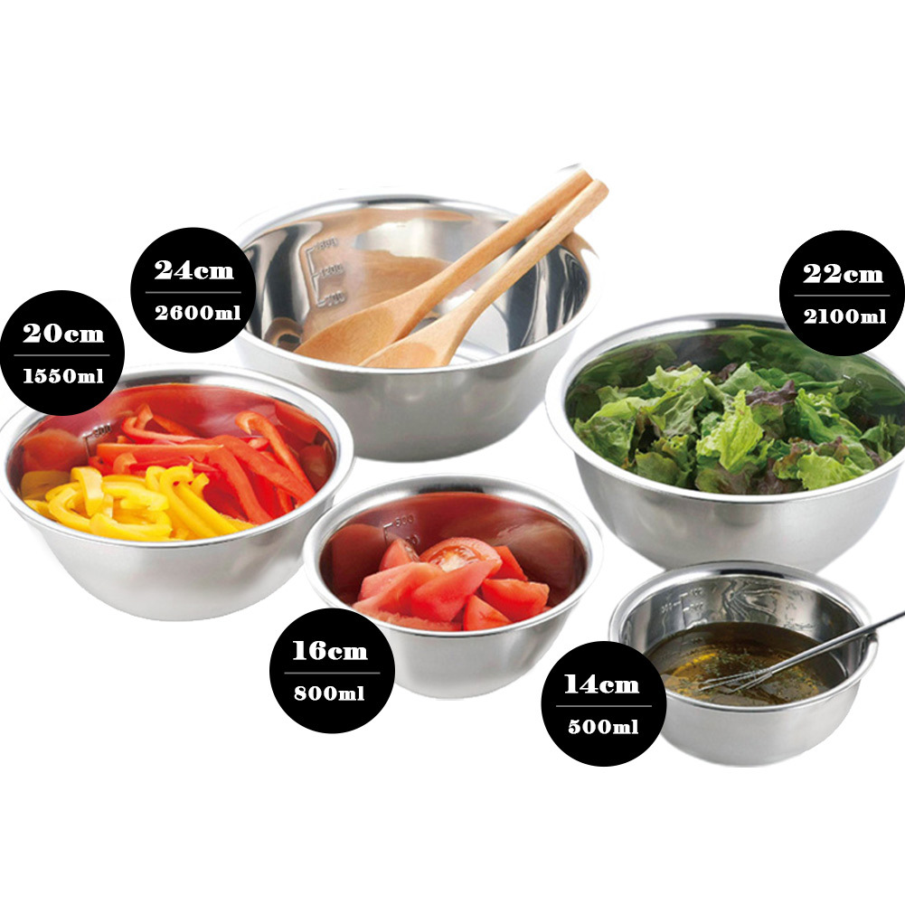 Large Stainless Steel Mixing Bowl Set With Scale Mixing Bowls Basin Kitchen  Camping Bbq - Whisking Salad Bowls Set - Temu