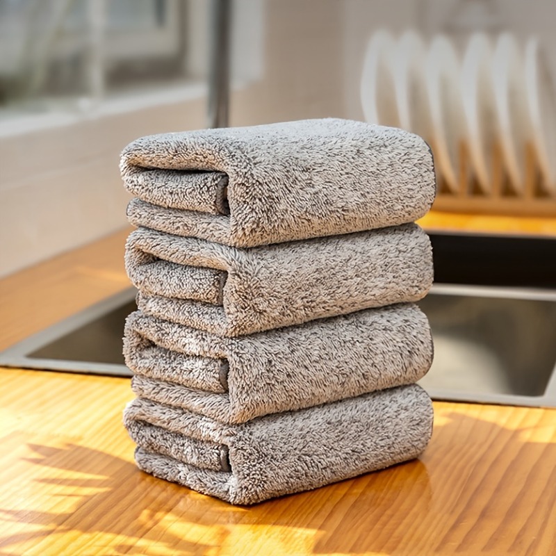 4/10pcs, Bamboo Charcoal Washcloths Towel Set, Microfiber Kitchen Dish  Cloths, Ultra Absorbent Cleaning Cloth Rag 9.84x9.84in(25x25cm)，for Kitchen  And