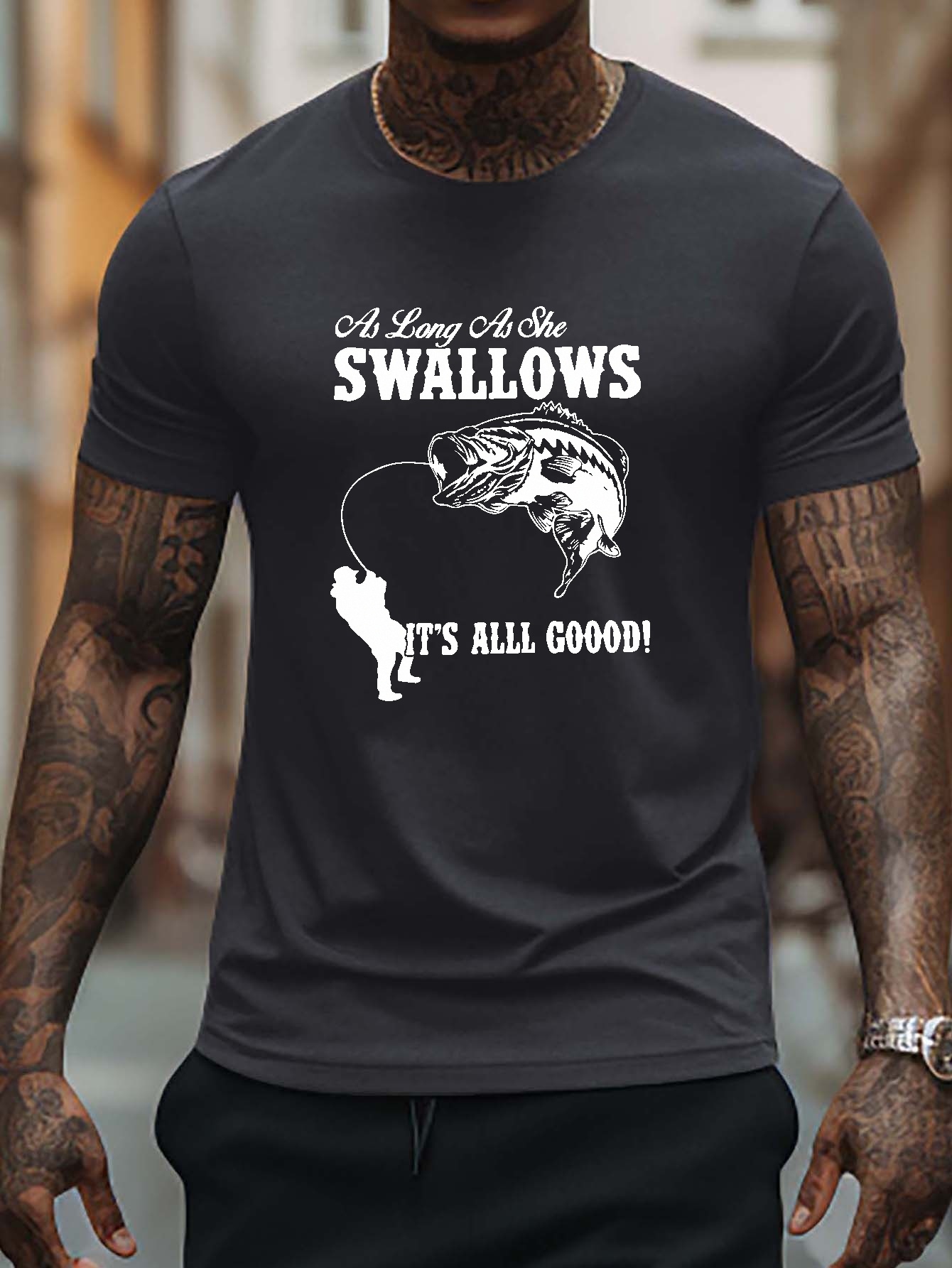 T shirt Men Fish swallows Graphic Print Short Sleeve Tees - Temu