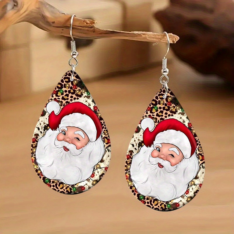 Cute Christmas Earrings For Girls Santa Claus Snowman Print - Temu