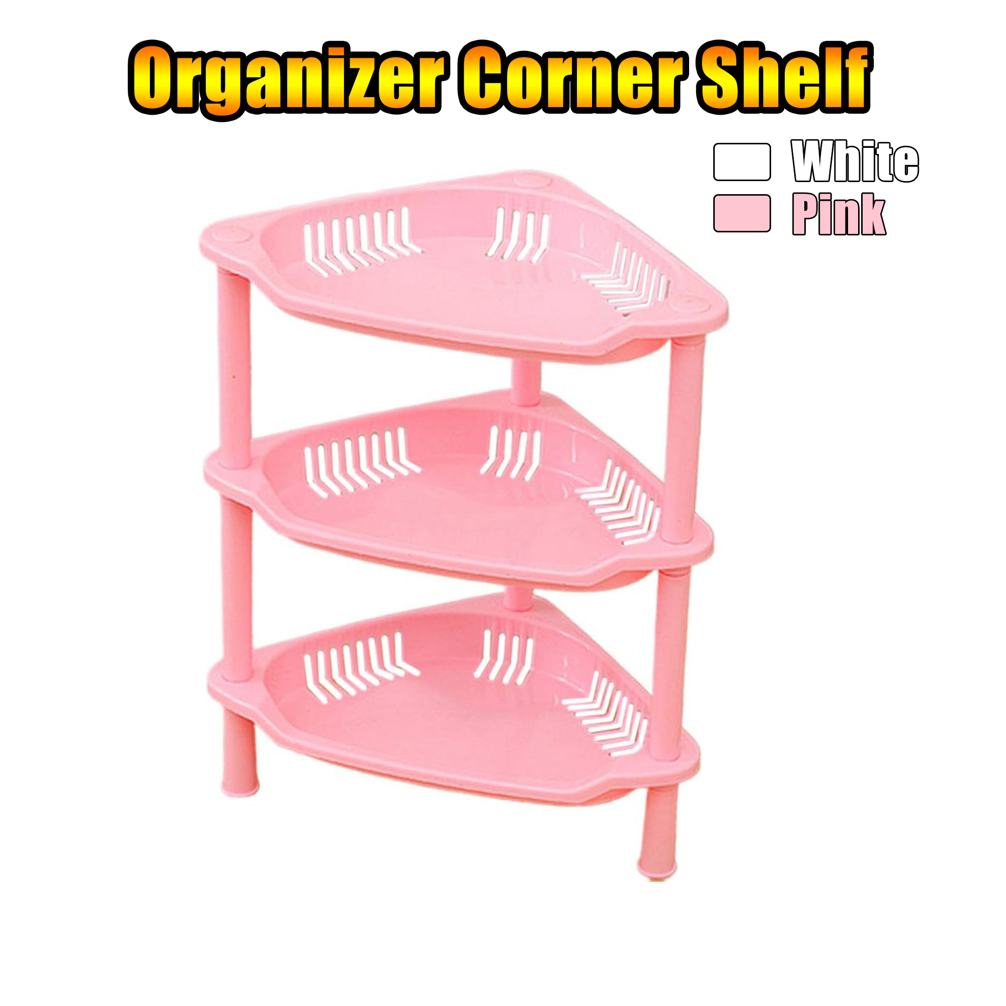 3-tier Plastic Storage/Organizer Shelf, Bathroom Storage Kitchen Organizer,  Pink