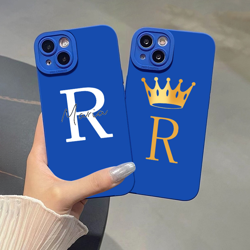 

2pcs Letter R Graphic Silicone Phone Case For Iphone 11 14 13 12 Pro Max Xr Xs 7 8 6 Plus Mini Luxury Matte Original Blue Shockproof Soft Cover Cases