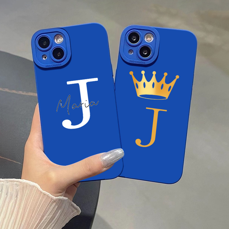 

2pcs Letter J Graphic Silicone Phone Case For 11 14 13 12 Pro Max Xr Xs 7 8 6 Plus Mini Luxury Matte Original Blue Shockproof Soft Cover Cases