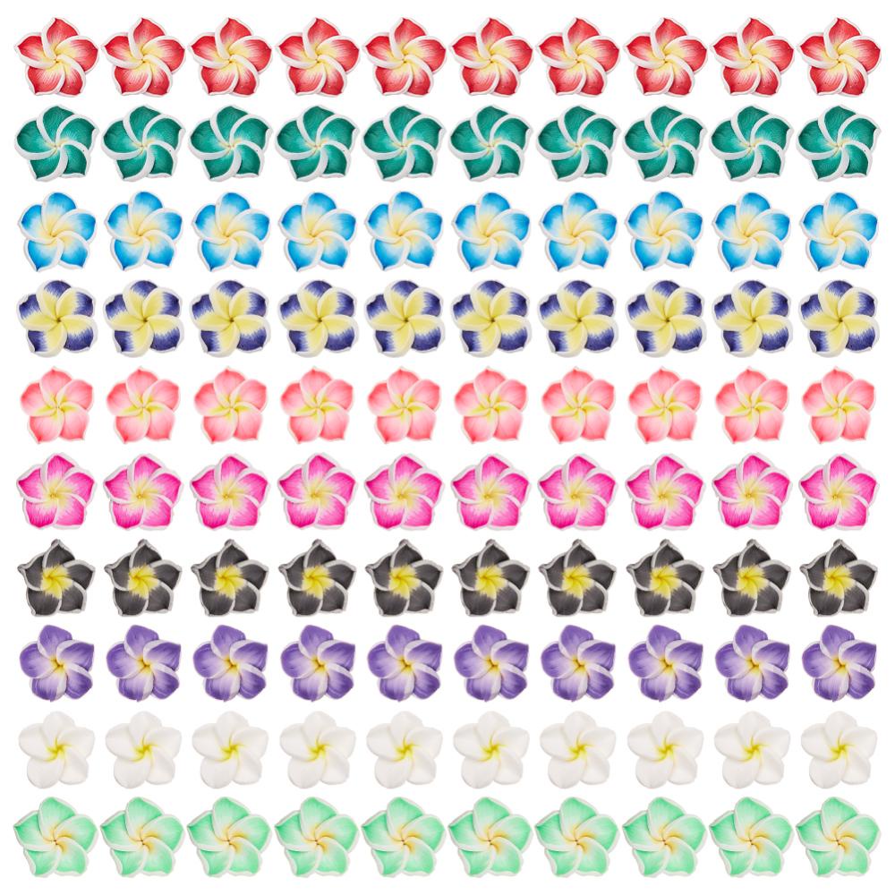 1Set 100pcs 10 Color Polymer Clay Flower Beads, Plumeria Flower Spacer  Loose Beads, Random Mixed Color, Petal Floral Spacer Charm Beads With Hole  For