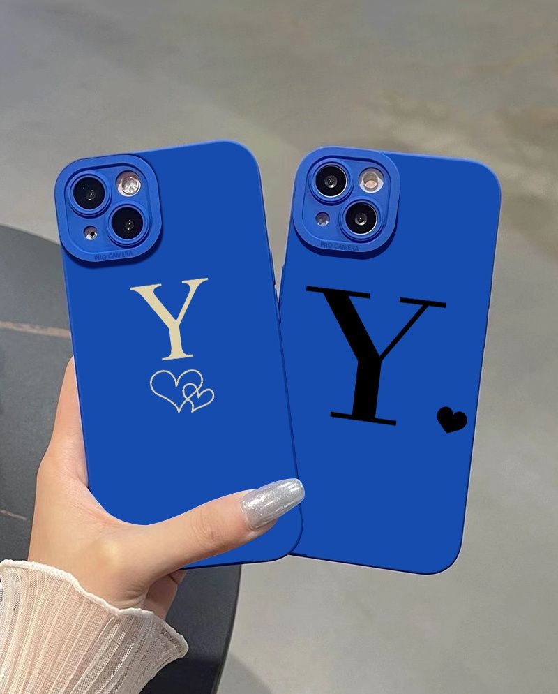 Heart & Letter Y Graphic Silicone Phone Case For Iphone 11 14 13 12 Pro Max  Xr Xs 7 8 6 Plus Mini Luxury Matte Original Blue Shockproof Soft Cover Cases  - Temu
