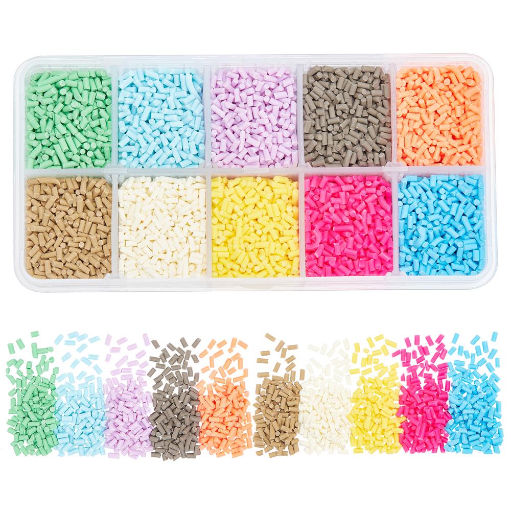 1Box/7.05oz 10 Colors Handmade Polymer Clay Sprinkle Beads Fake Food Craft  No Hole Column Random Mixed Color 2~6 * 1.5mm 0.42oz/color For DIY Crafting