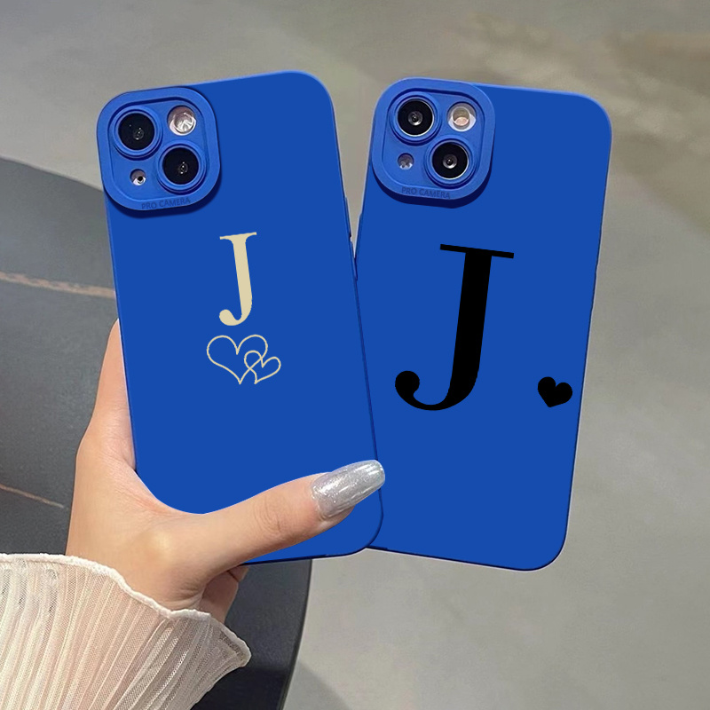 

2pcs Heart & Letter J Graphic Silicone Phone Case For Iphone 11 14 13 12 Pro Max Xr Xs 7 8 6 Plus Mini Luxury Matte Original Blue Shockproof Soft Cover Cases