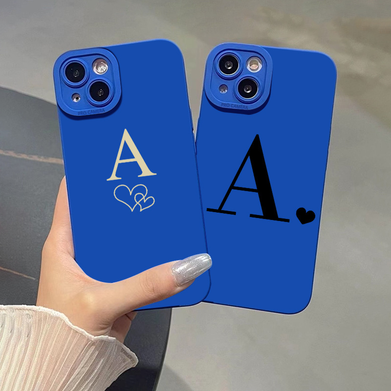 

2pcs Heart & Letter A Graphic Silicone Phone Case For Iphone 11 14 13 12 Pro Max Xr Xs 7 8 6 Plus Mini Luxury Matte Original Blue Shockproof Soft Cover Cases