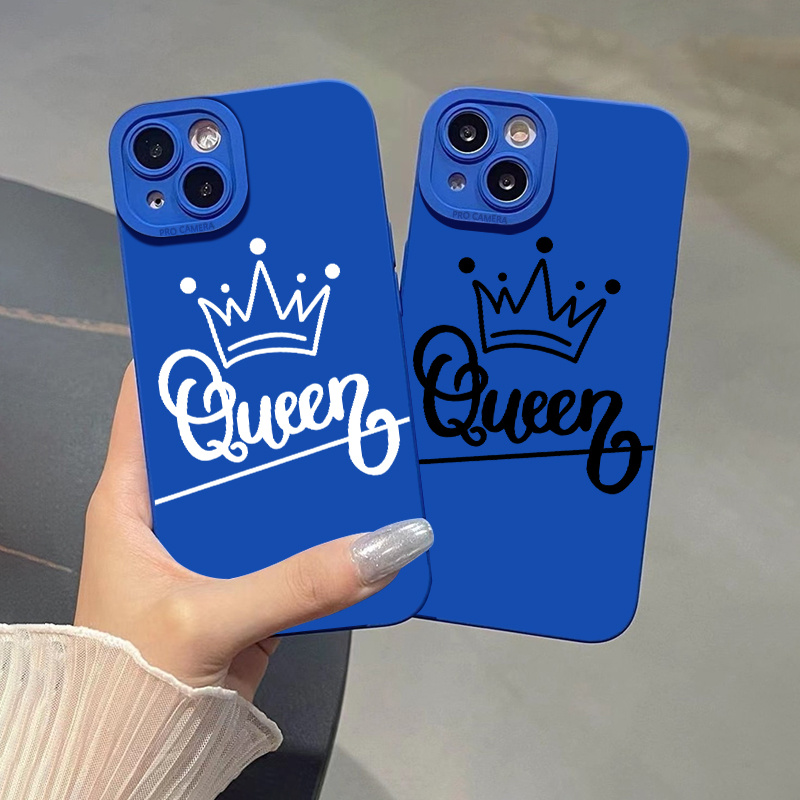 

2pcs Crown & Letter Graphic Silicone Phone Case For Iphone 11 14 13 12 Pro Max Xr Xs 7 8 6 Plus Mini Luxury Matte Original Blue Shockproof Soft Cover Cases