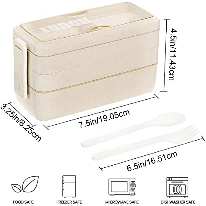 1pc Microwaveable Wheat Straw Bento Box With Dividers, Japanese