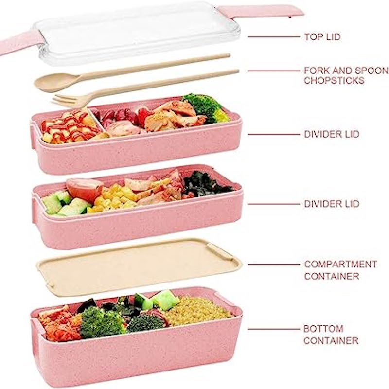 Bento Box For Adults Kids, 3-in-1 Meal Prep Container, 900ml Japanese Lunch  Box With Compartment, Wheat Straw, Leak-proof, Spoon 