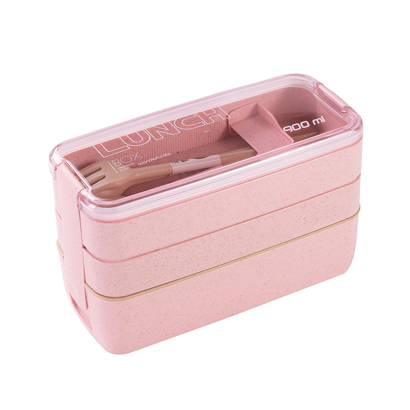 3-in-1 compartment japanese lunch box wheat