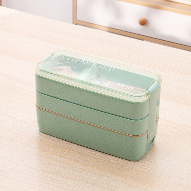 3-in-1 compartment japanese lunch box wheat