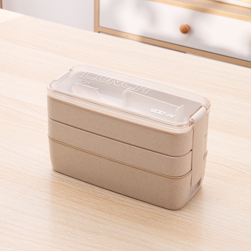 3 Layers Wheat Straw Lunch Box Containers, Leak Proof Bento Box