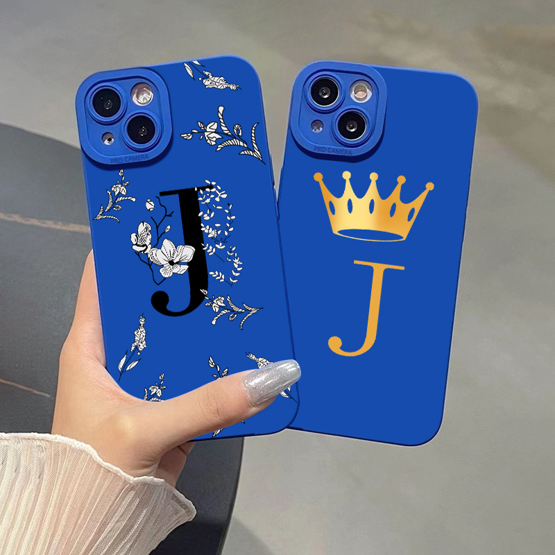 

2pcs Letter J Graphic Silicone Phone Case For Iphone 11 14 13 12 Pro Max Xr Xs 7 8 6 Plus Mini Luxury Matte Original Blue Shockproof Soft Cover Cases