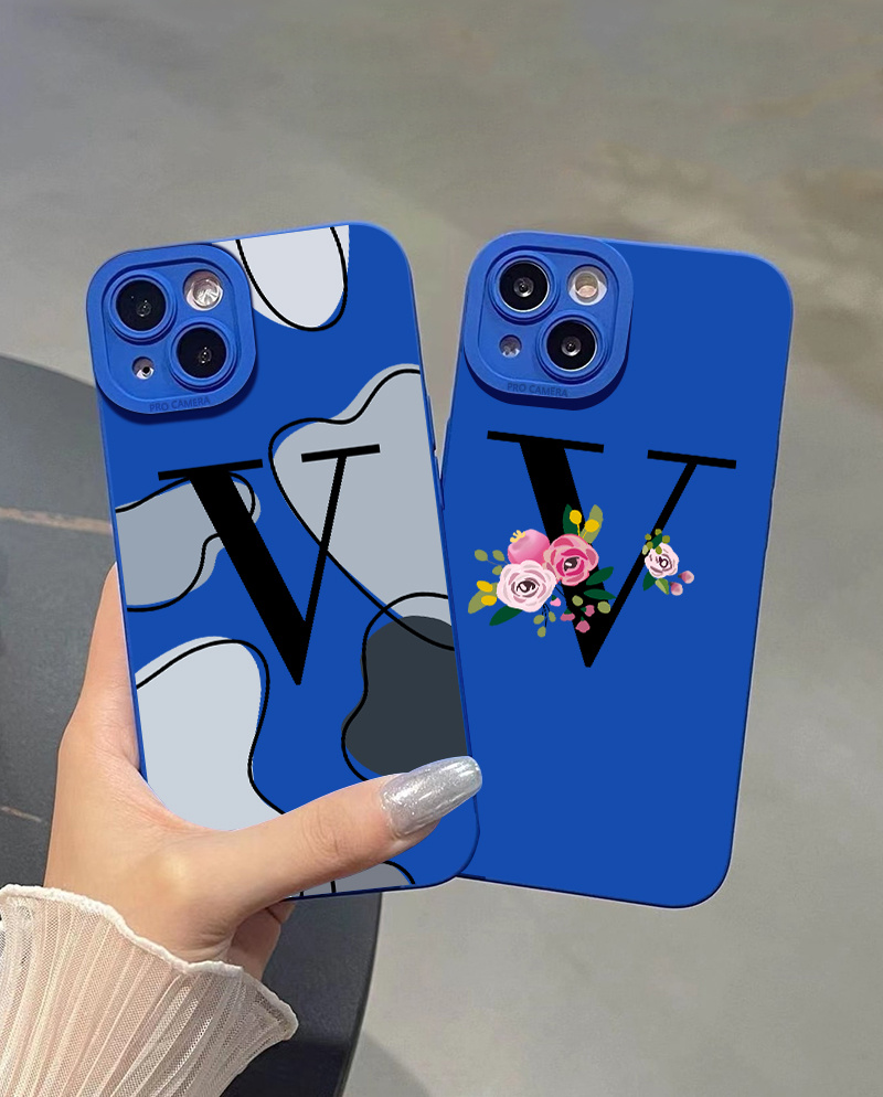 Letter V Graphic Silicone Phone Case For Iphone 11 14 13 12 Pro Max Xr Xs 7  8 6 Plus Mini Luxury Matte Original Blue Shockproof Soft Cover Cases - Temu  Bahrain