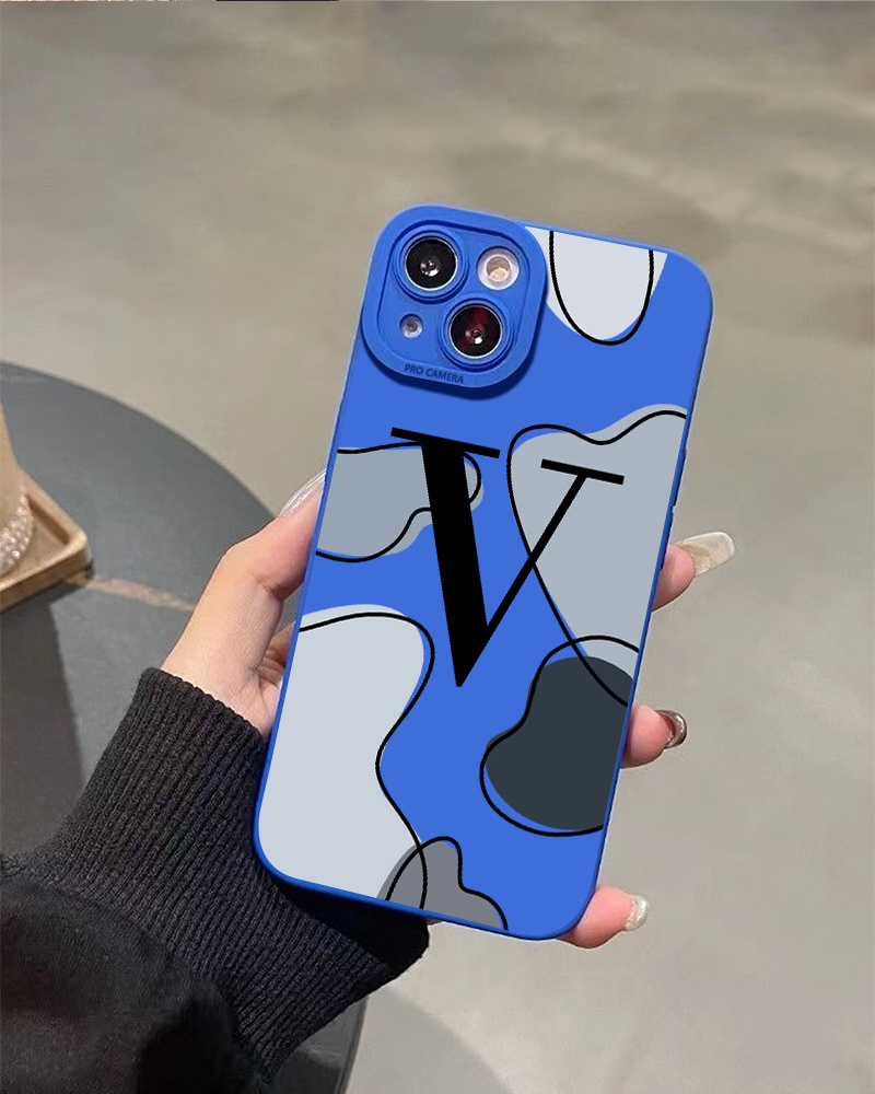Letter V Graphic Silicone Phone Case For Iphone 11 14 13 12 Pro Max Xr Xs 7  8 6 Plus Mini Luxury Matte Original Blue Shockproof Soft Cover Cases - Temu  Bahrain
