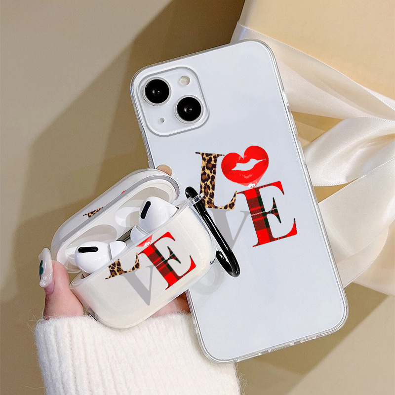 

1pc Earphone Case For Airpods Pro & 1pc Phone Case With Leopard Print Red Lips Graphic For 11 14 13 12 Pro Max Xr Xs 7 8 Plus