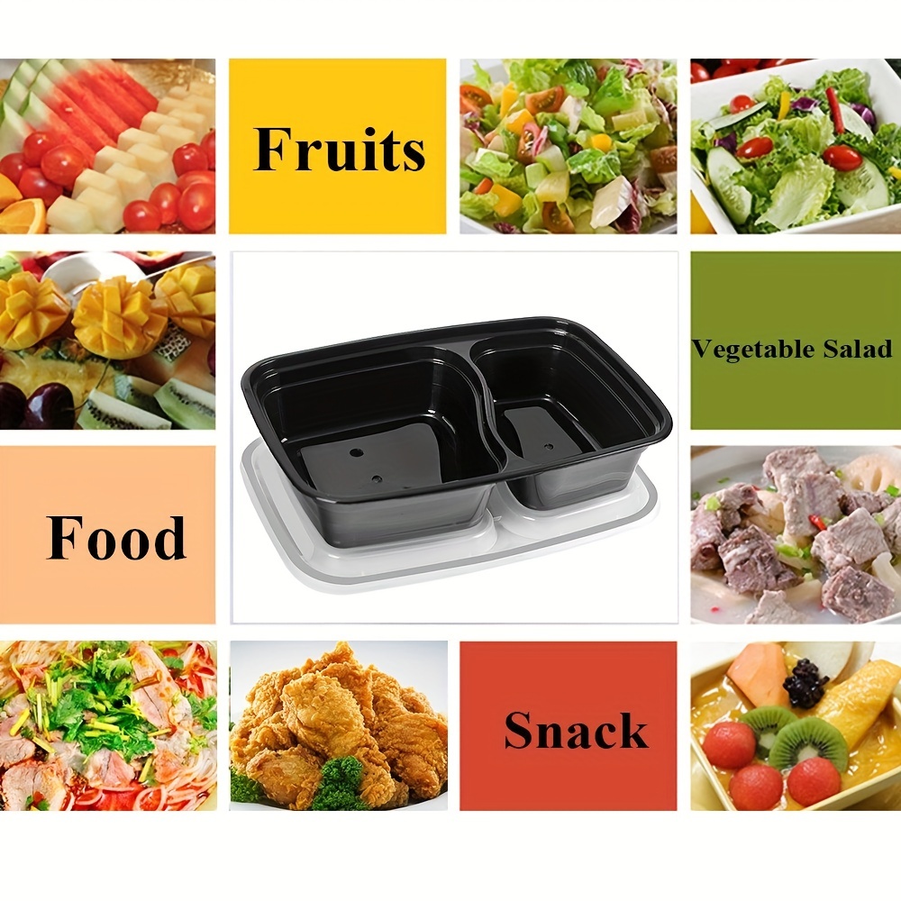 20pcs 1000ml Disposable Meal Prep Containers 2-compartment Food