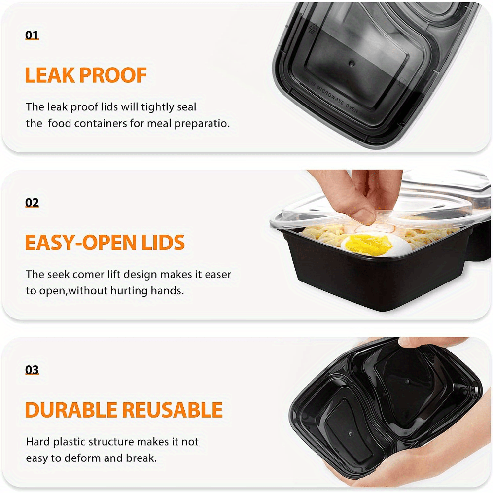 20pcs 1000ml Disposable 2 Compartment Food Containers 2