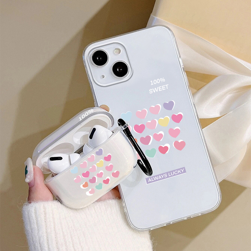 

1pc Earphone Case For Airpods Pro & 1pc Phone Case With Colorful Hearts Graphic For Iphone 11 14 13 12 Pro Max Xr Xs 7 8 Plus