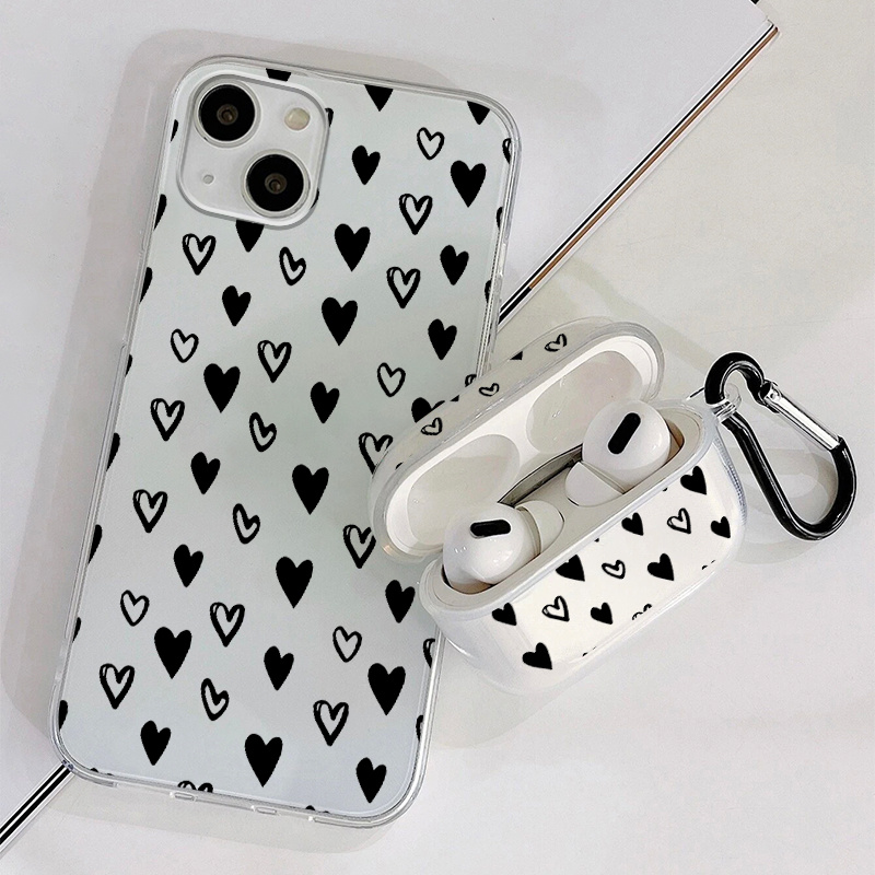 1pc Black Soft Protective Airpods Case With Colored Heart Pattern