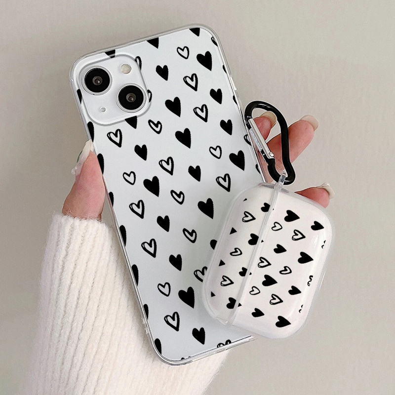 1pc Black Soft Protective Airpods Case With Colored Heart Pattern