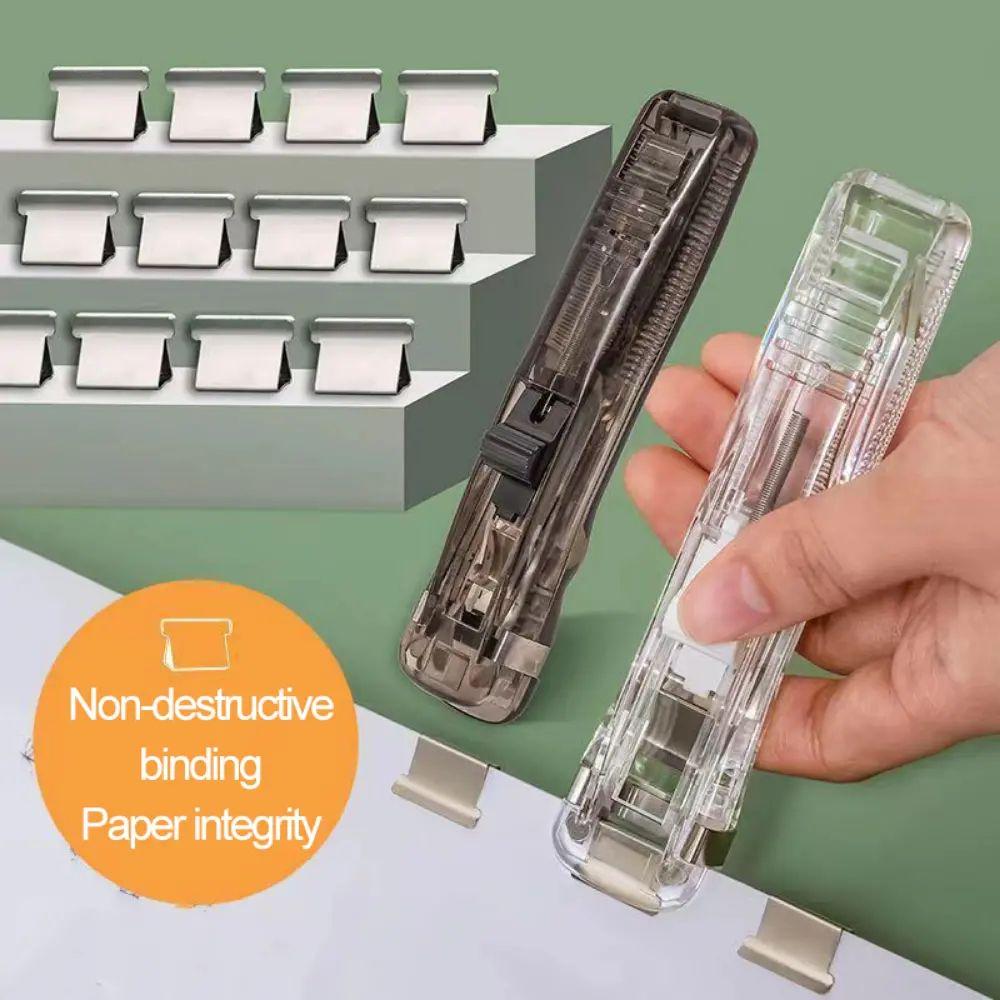 Metal Clip Stapler Paper Holder Organizer Removable Reusable Push