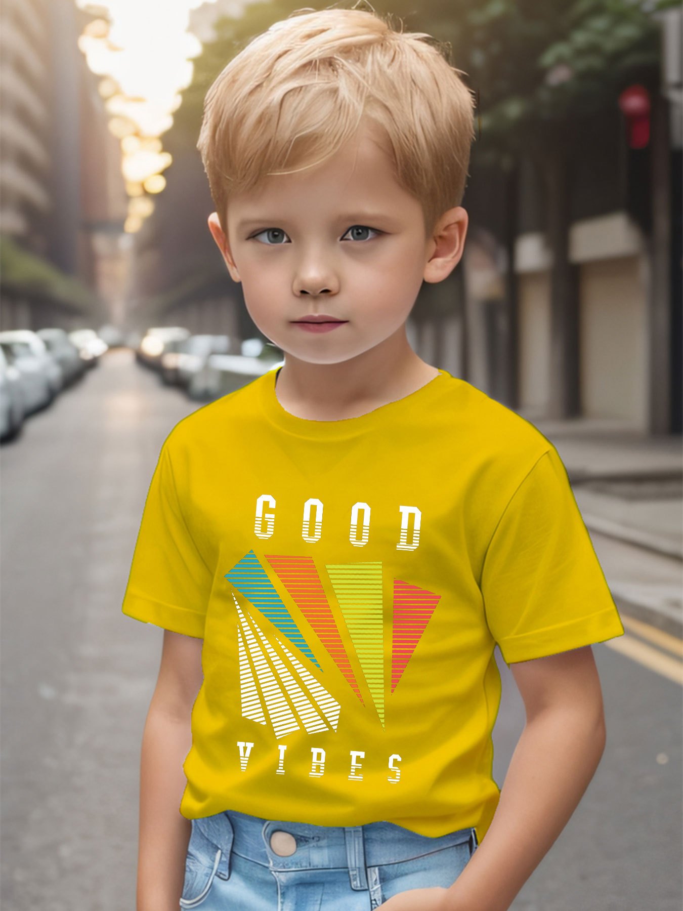 Camiseta amarilla con estampado para niño