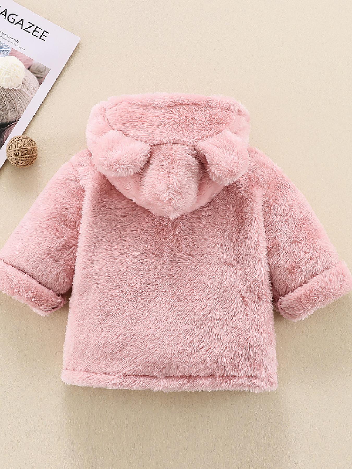 Toddler Girl/boy Ear Design Zipper Fuzzy Jacket Coat - Temu