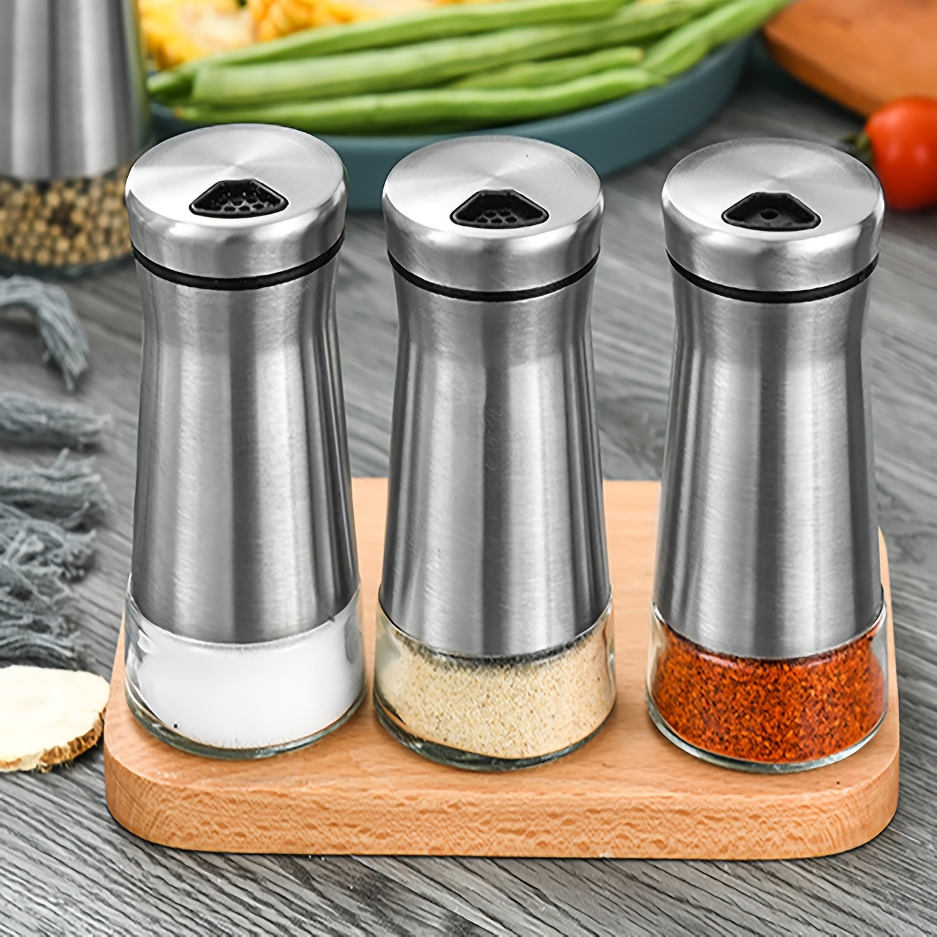 The Original Salt and Pepper Shakers set - Silver- Spice Dispenser with  Adjustable Pour Holes - Stainless Steel & Glass Set of 2 Bottles