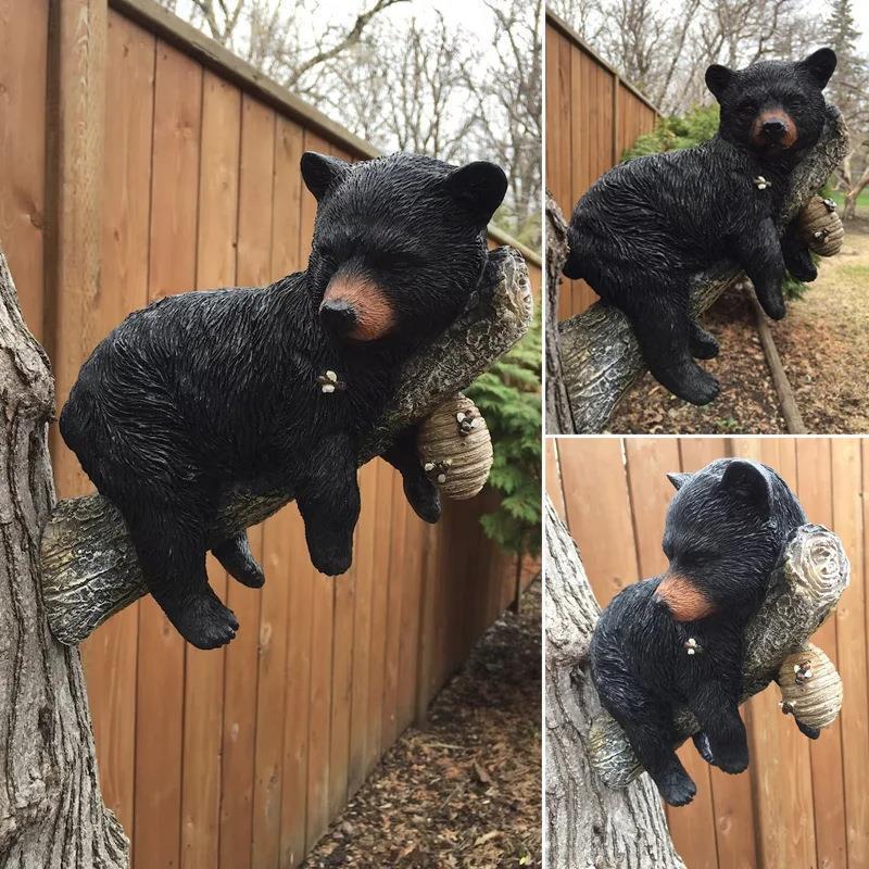 

1pc, Simulation Animal Decorations Ornaments Black Bear Hugging Tree Statue Garden Outdoor Decoration Hanging Resin Crafts