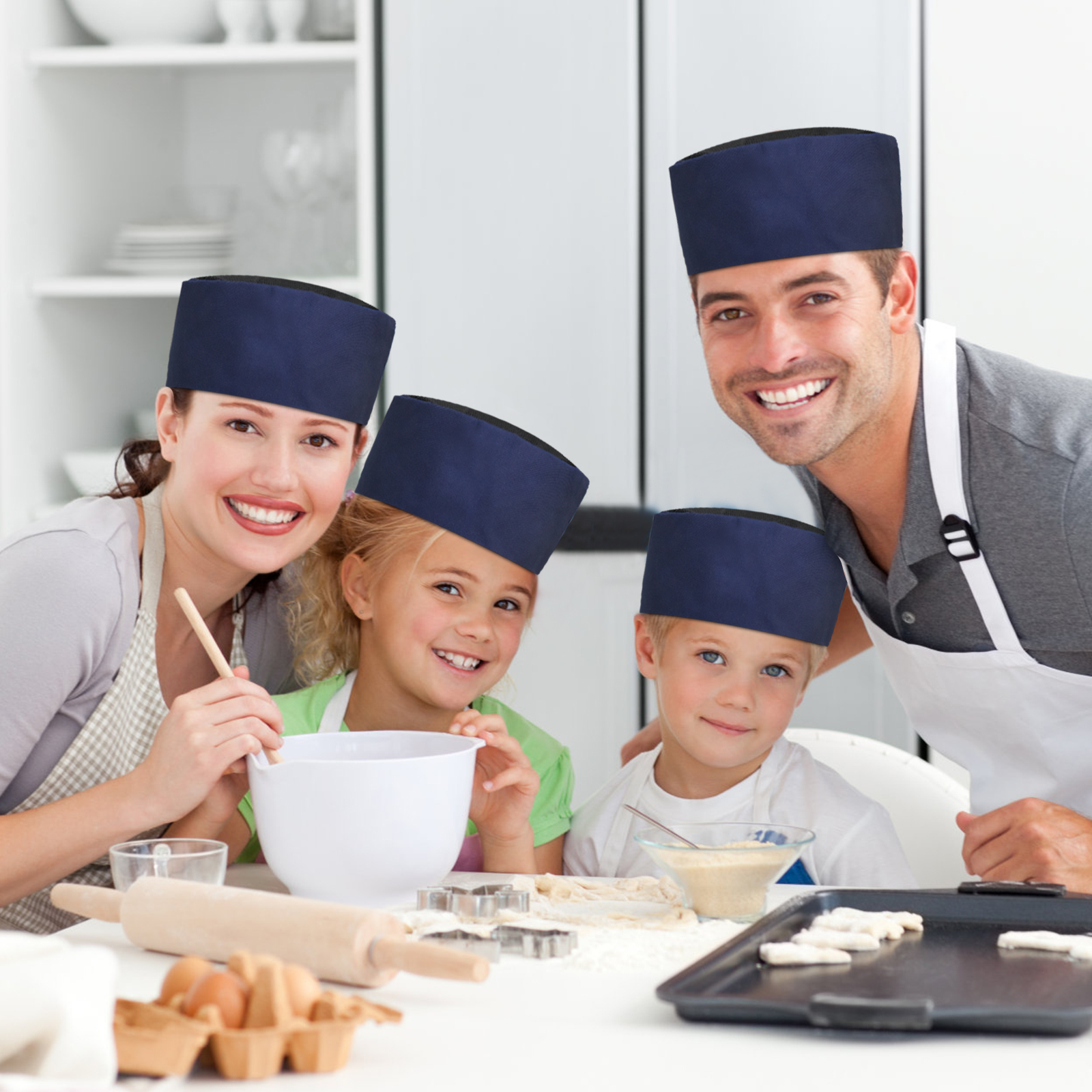 Gorro de cocina azul para mujer, uniforme ajustable, transpirable