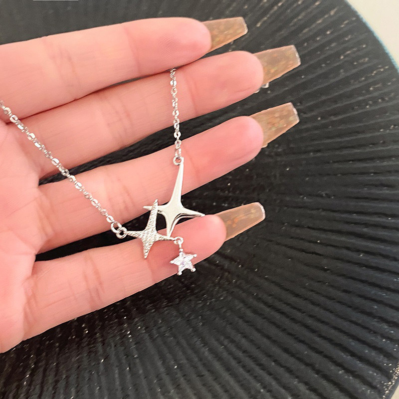 1pc Simple Cross Four Pointed Star Pendant Necklace Cute Mini