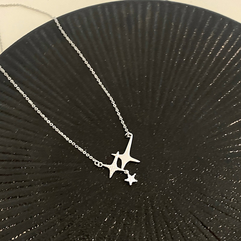 1pc Simple Cross Four Pointed Star Pendant Necklace Cute Mini
