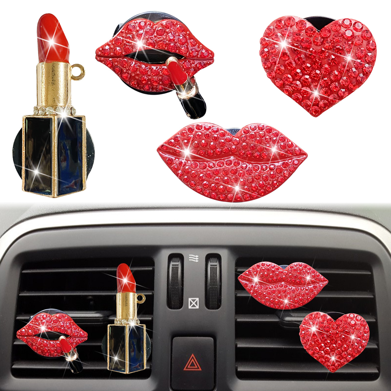  2PCS Attractive Sparkling Red lips Car Air Vent Clip,Charm Red  Car Decor Accessories for Women Girls,Dashboard Decorations Interior  Aesthetic Stuff Bling Car Accessories (Red Lips-2pcs) : Automotive