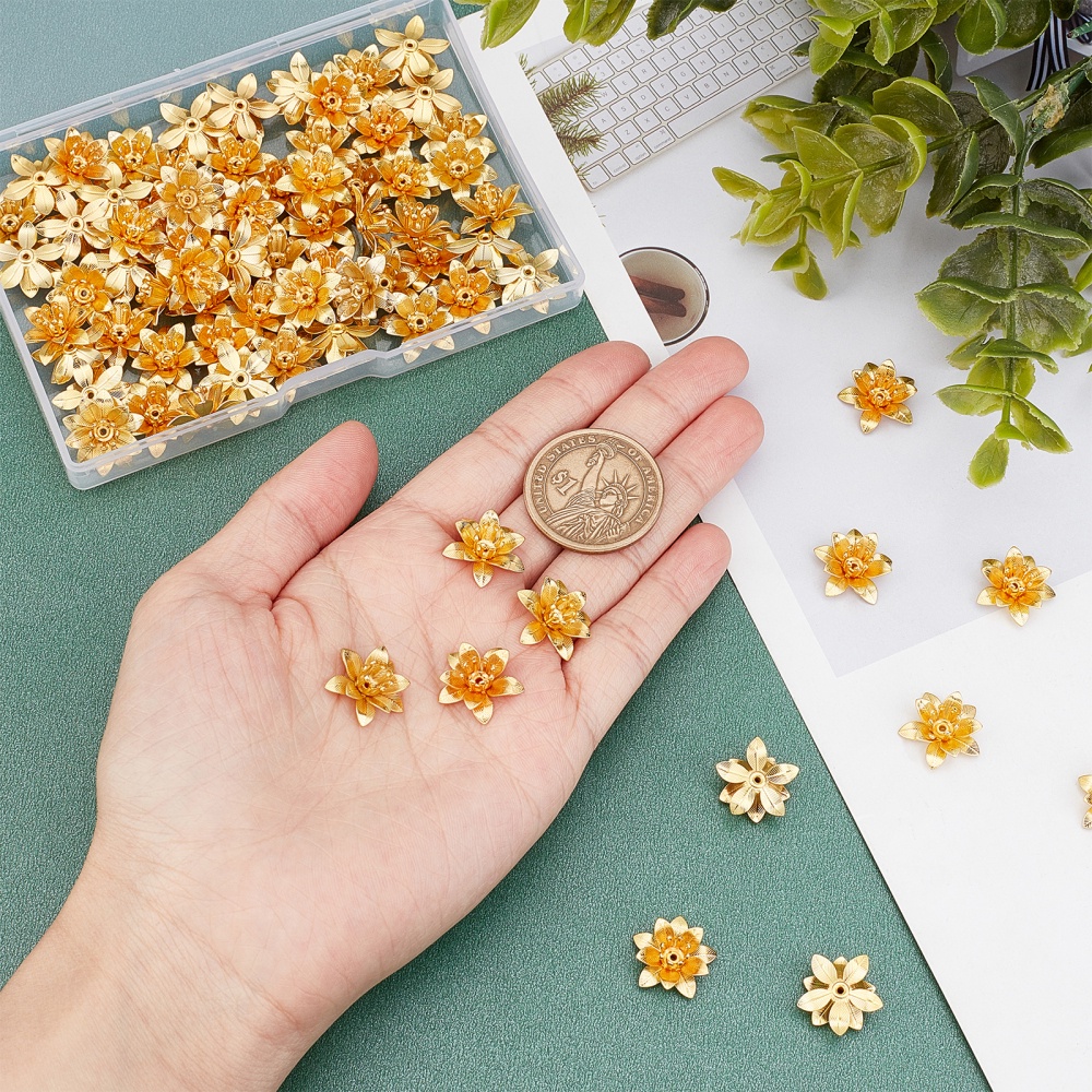 Gold Filigree Flower Bead Caps With Hole Brass Metal Bead End Caps