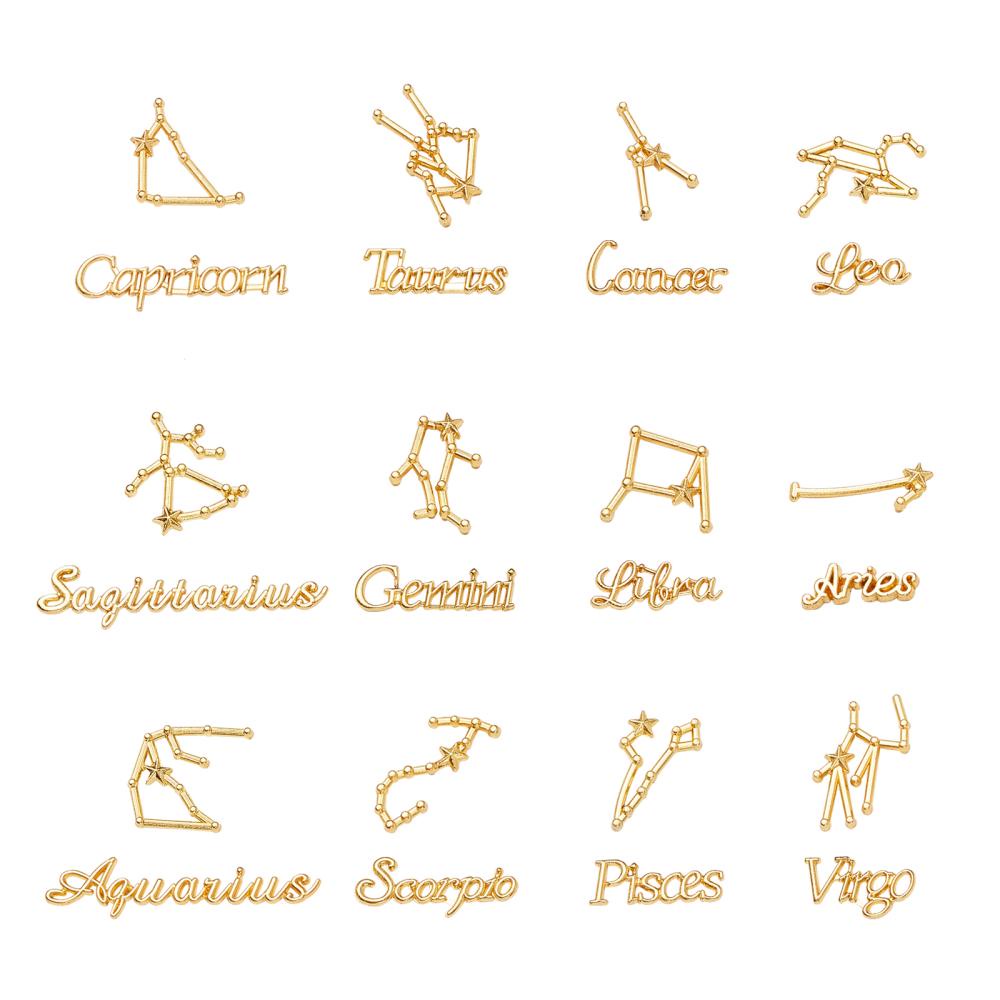 Golden Zodiac Charm Alloy Twelve Zodiac Sign Word - Temu