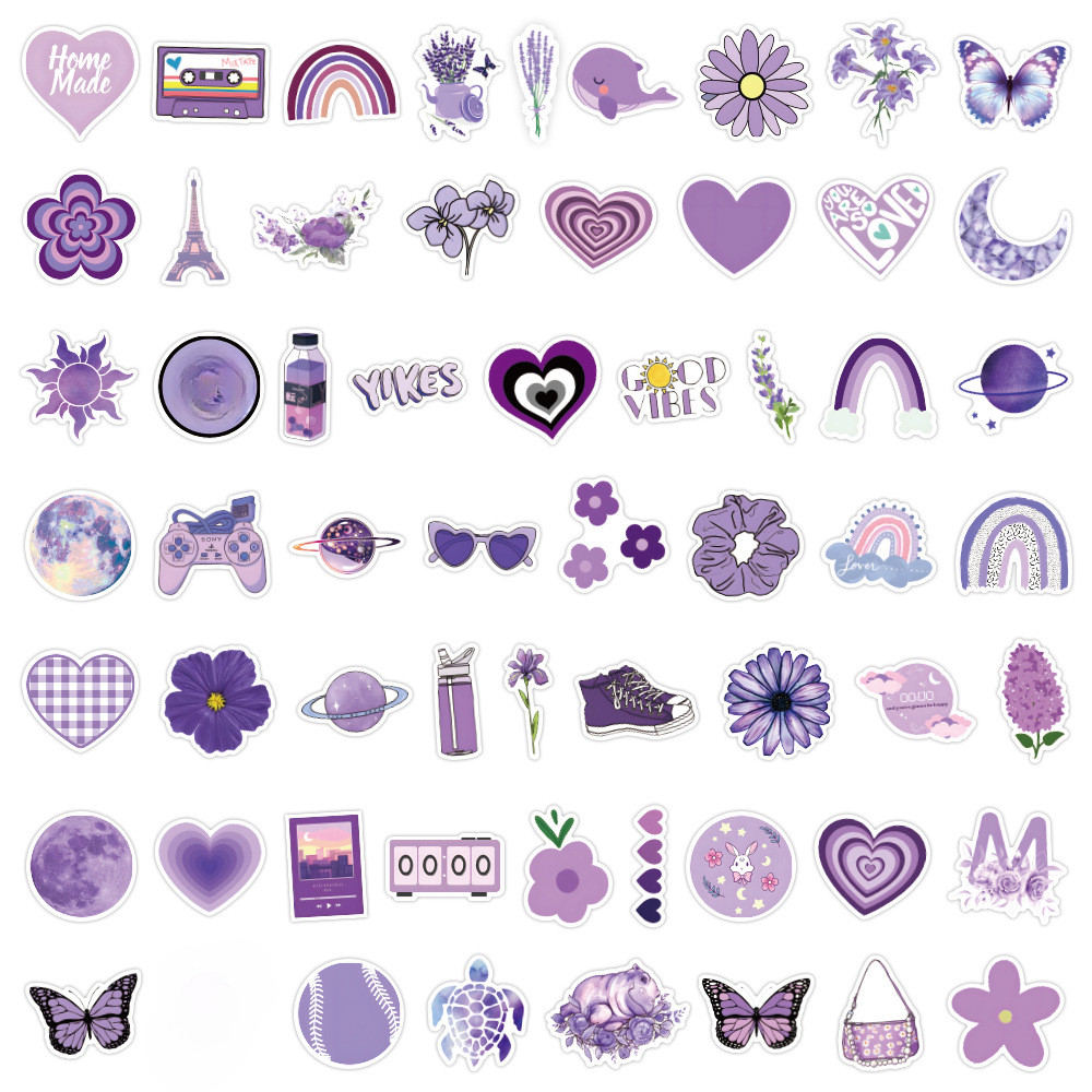 50Pcs Purple Stickers Aesthetic Scrapbook Stickers Cute Sticker