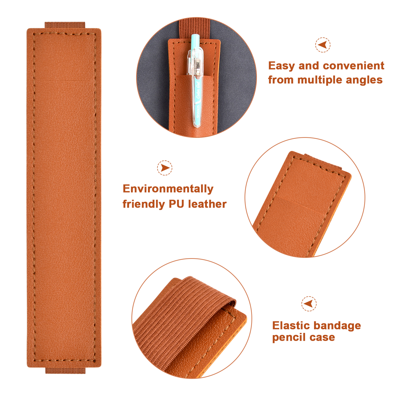 Portable Self-Adhesive PU Leather Pen Clip Pencil Elastic Loop
