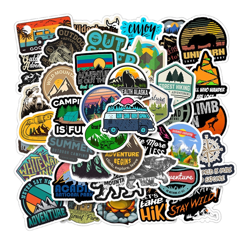 50pcs Outdoor Hiking Adventure Camping Stickers Pack, Waterproof Vinyl  Travel Wildlife Stickers For Water Bottle Laptop Cup Car, Wilderness Nature  Dec