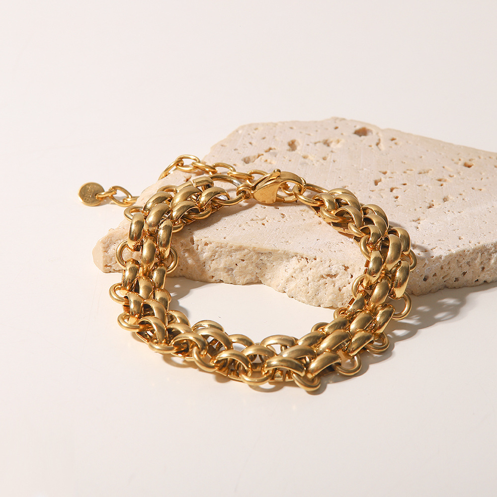 Double Curb Link Chain Bracelet 18K Gold Mens Bracelet Punk Hip Hop Jewelry