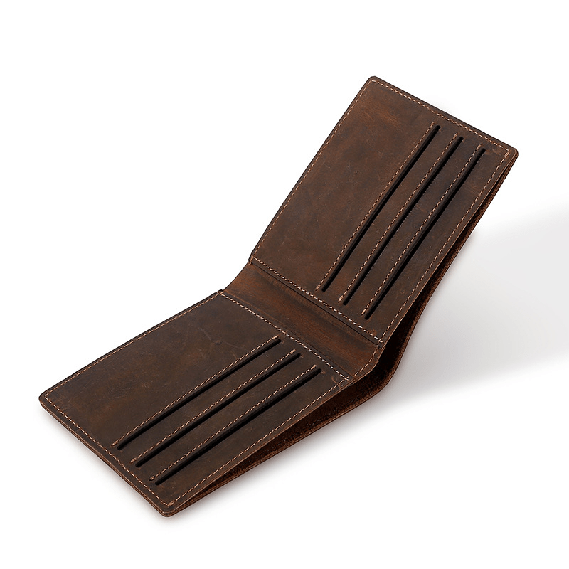 Vertical Style Bifold Wallet in Crazy Horse Leather Coffee / 1