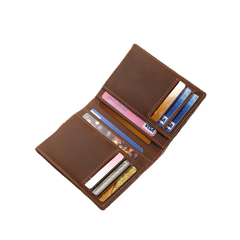 Vertical Style Bifold Wallet in Crazy Horse Leather Coffee / 1