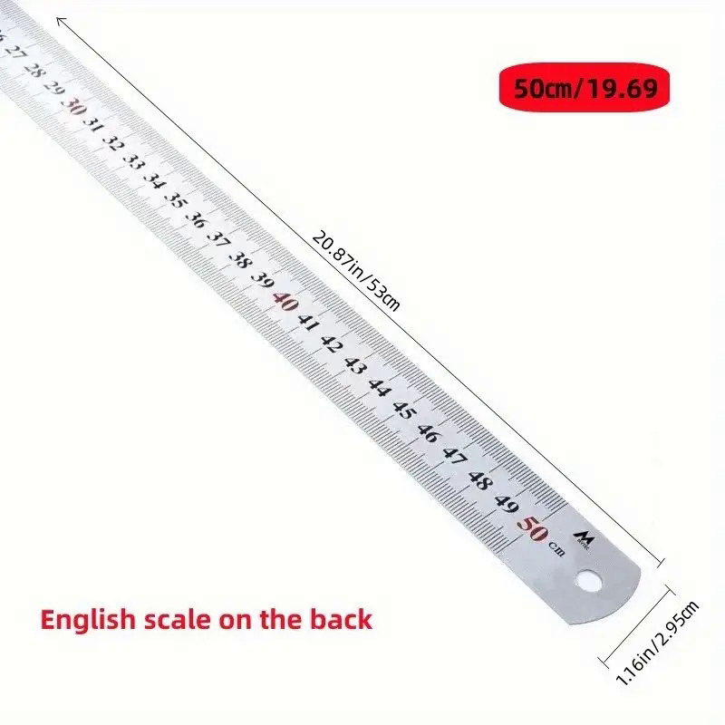 20/30/50cm Stainless Steel Double Side Straight Ruler Centimeter Inches Scale Stationery School Ruler Measuring Tool Precision Draft ruler,circle