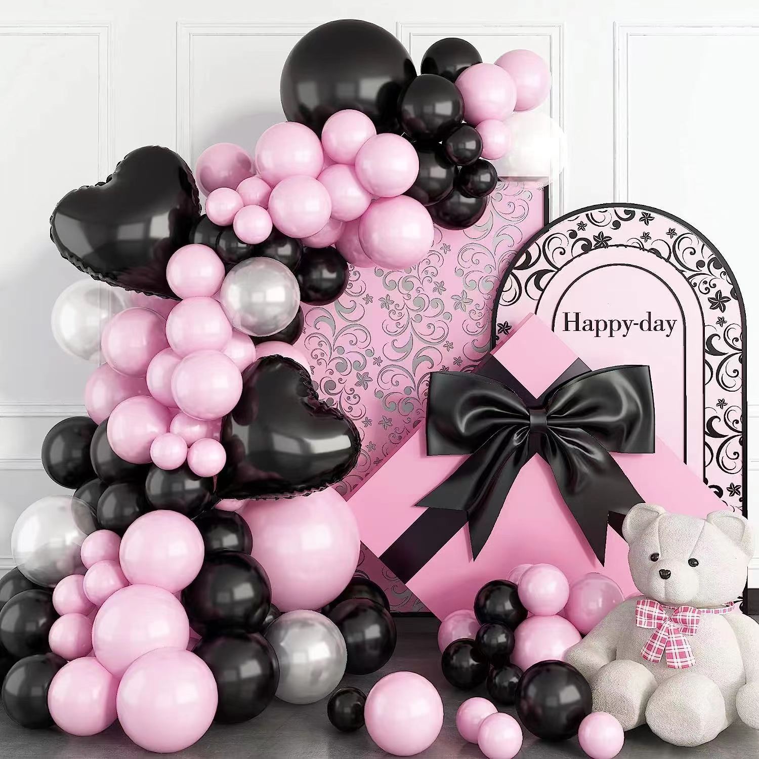 Cortina de flecos metálicos de oropel para fiesta de color rosa intenso,  color negro y rosa intenso, para mujeres, niñas, cumpleaños, graduación