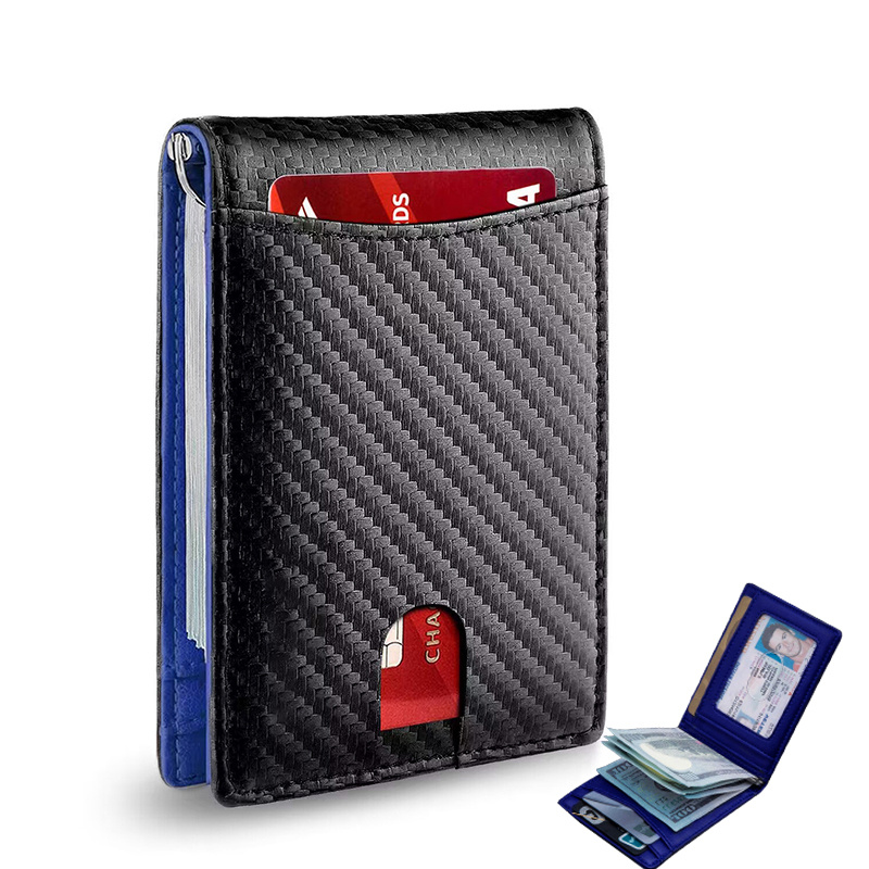 mens carbon fiber wallets rfid blocking card holder slim minimalist wallet purse anti theft wallet for men black
