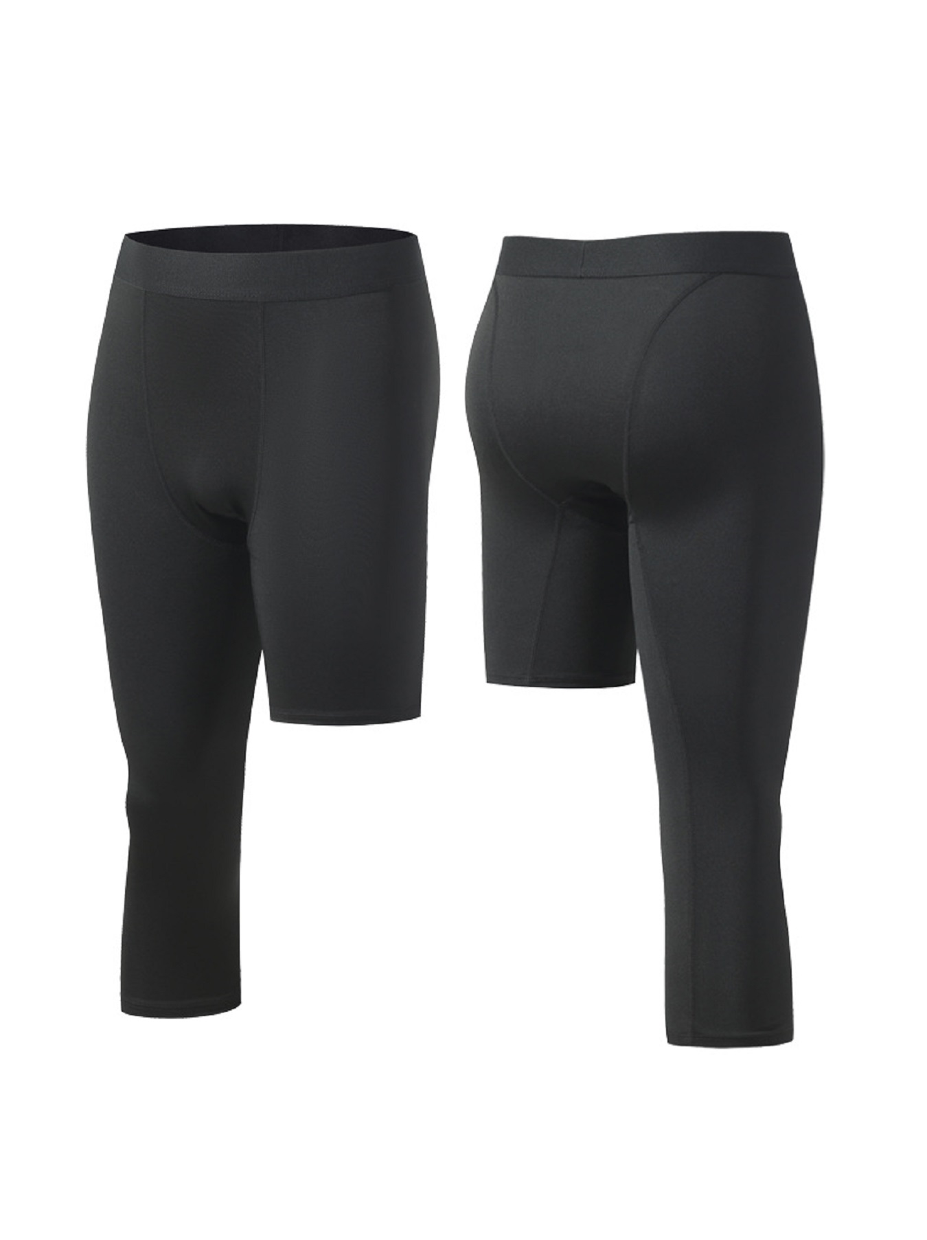 Men One Leg Compression Pants 3/4 Capri Tights Athletic Basketball Leggings  Workout Base Layer Underwear (Black 1, L) 