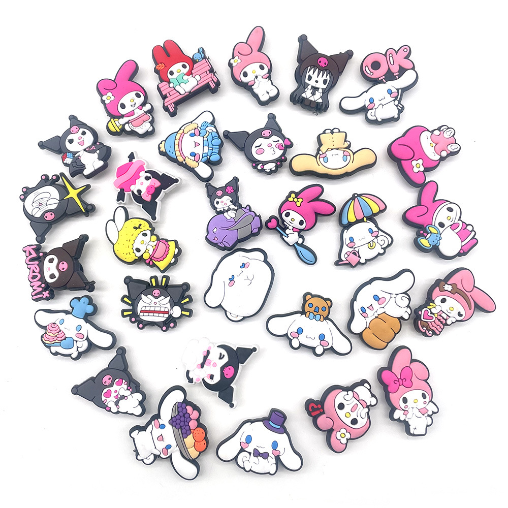 10Pcs Sanrio Series Shoe Charms DIY Shoe Flower Kuromi Melody Accessories  Decorations Sandals Decorate for Crocs Kids Gifts